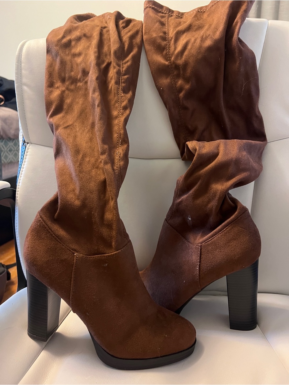 Wild Diva Brown Suede Over-the-Knee Block Heel Boots